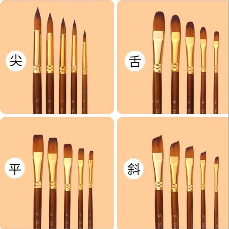 De Rod pinceles para pintura al óleo arte suministros de pelo de Nylon conjunto de pinceles de pintura arte pintura cepillos 5 unids/lote