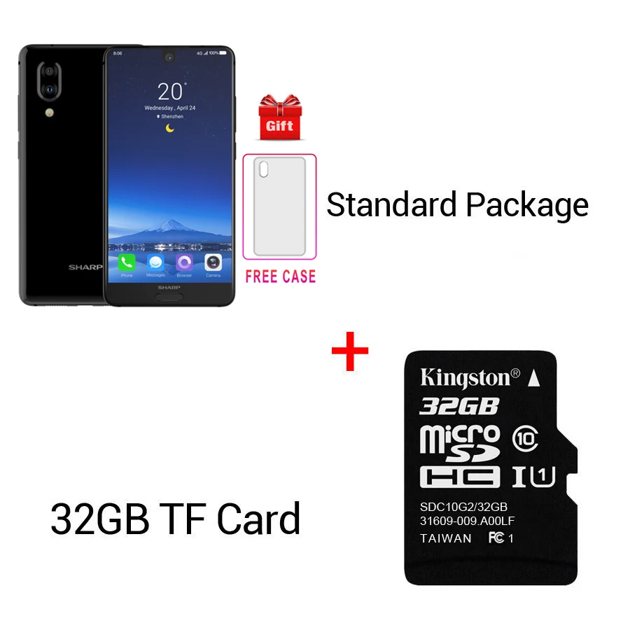 Black N 32GB Card Смартфон SHARP AQUOS C10 S2 Android 8,0 4 Гб+ 64 Гб 5,5 ''FHD+ Восьмиядерный Snapdragon 630 с функцией распознавания лица NFC 12 МП 2700 мАч 4G мобильный телефон - Цвет: Black N 32GB Card