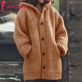 

Women Solid Knitted Coat Long Sleeve Casual Button, Autumn, Winter Casual Drawstring Button Loose Outwear