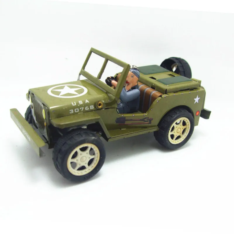 

1PCS Chain Tin Car on Jeep Wind Up Toy Vintage Toys for Children
