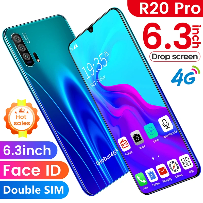  R20 1GB+16GB Smartphone Android 4G Cellphones Global Version 6.3 Inch Dual Sim Unlocked Mobile Phone Water Drop Screen
