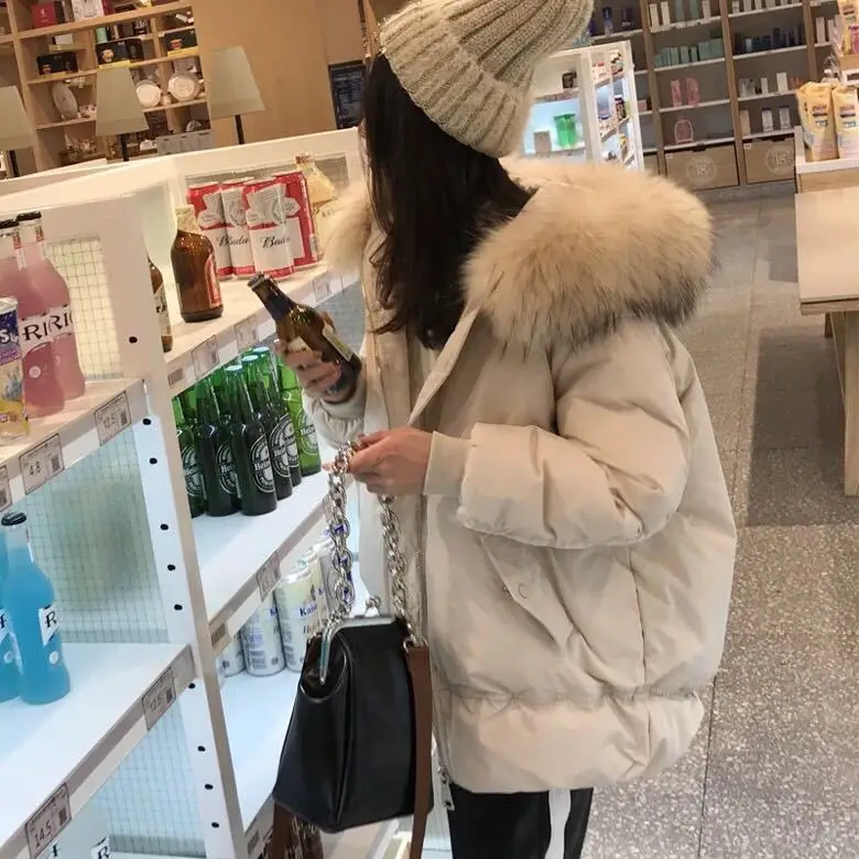 

Warm Winter 90% Duck Down Jacket Women Natural Raccon Fur Collar Hooded Long Coat Parkas chaqueta pluma mujer LX2214