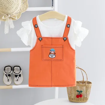 

2020 Summer Girls Sets Short Sleeve T Shirt and Strap Dress