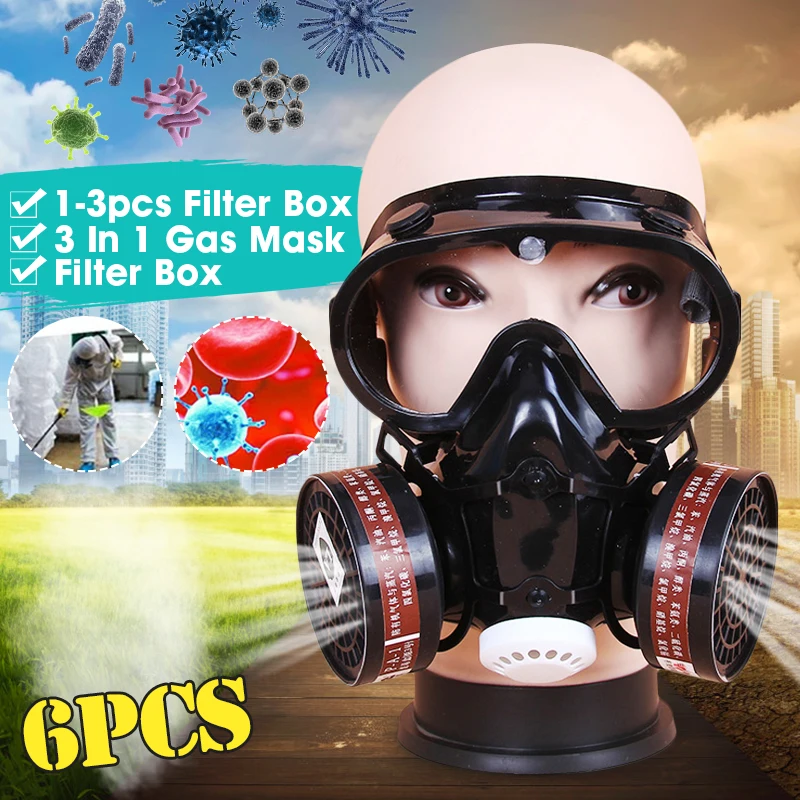 

NEW Respirator Gas Mask Safety Chemical Anti-Dust Filter Military Eye Goggle Set Workplace Safety Protection with 2 Filter box