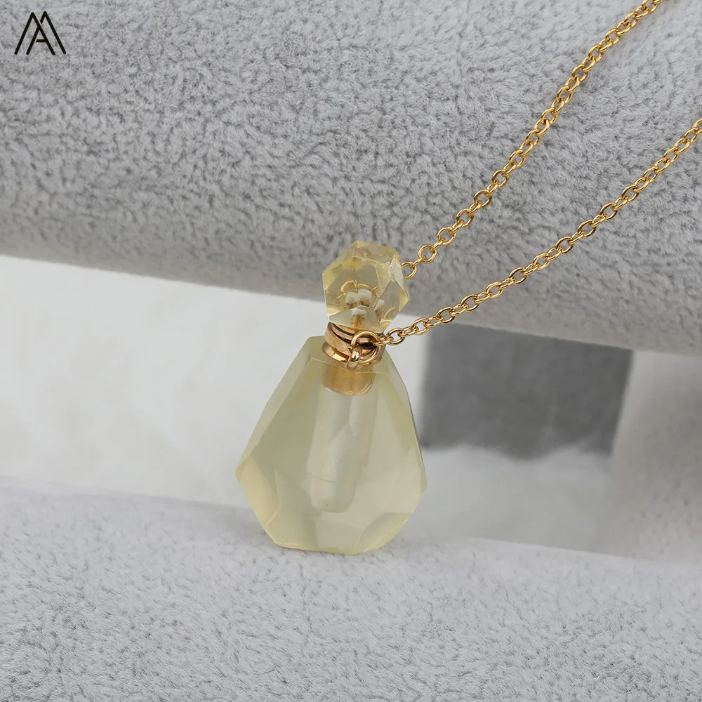 Lemon Quartz Модный женский маленький парфюмерный флакон ожерелье, натуральный Лапис, кристаллы аметиста камень флакон духов золотой кулон ожерелье SA-08AMCB - Окраска металла: Lemon Quartz