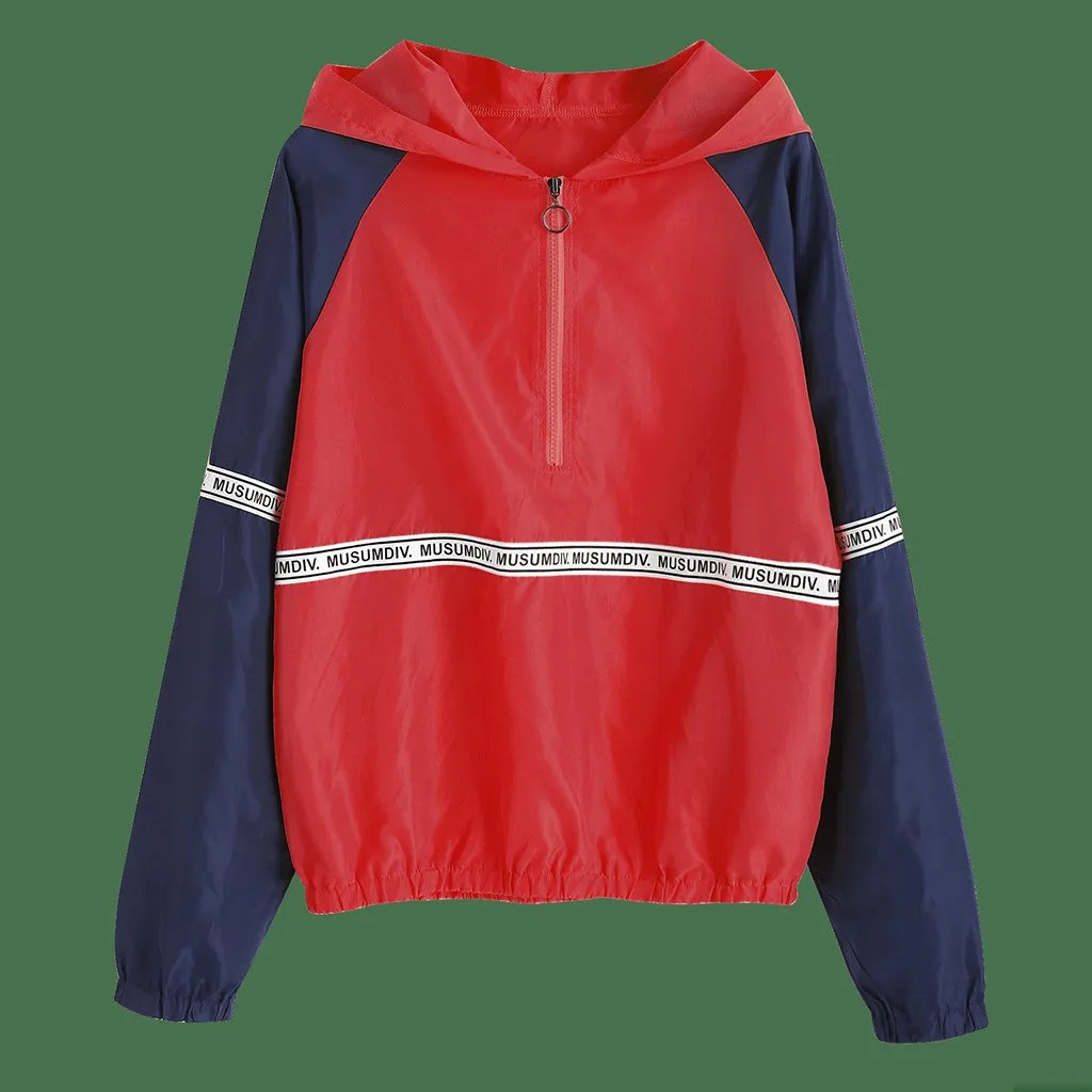 

JAYCOSIN Hoodie Sweatshirt Women Zipper Hoodie Jumper Casual Long Sleeve Color Block Sweatshirt Pullover Top Dropship splice Tee