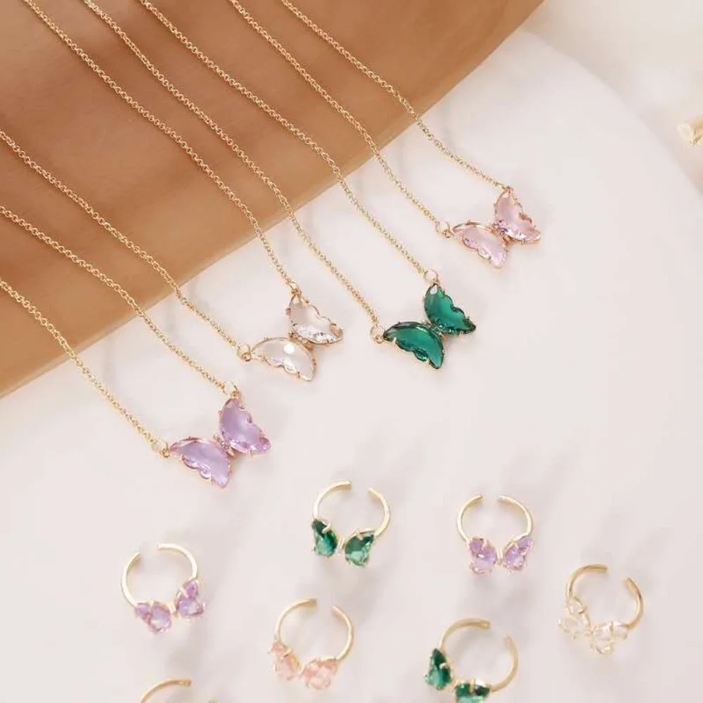 AMC Cute Butterfly Open Rings For Women Colorful Butterfly Adjustable Boho Animal Cuff Ring Jewelry Gifts For Women Kids Girls