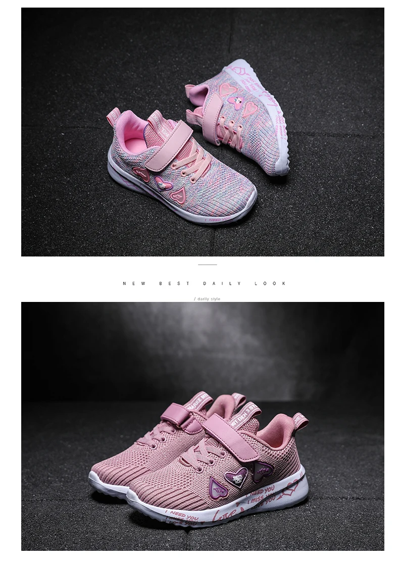 Children Mesh Casual Shoes Girl Sneakers Kids Banner Sport Footwear Kids Shoes for Girl Light Shoes Cute Pink Flat Shoes Winter