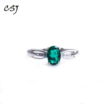 

CSJ Created Emerald rings Simple,classic Real 925 Silver sterling oval5*7mm Fine Jewelry for Women anniversary gift free express