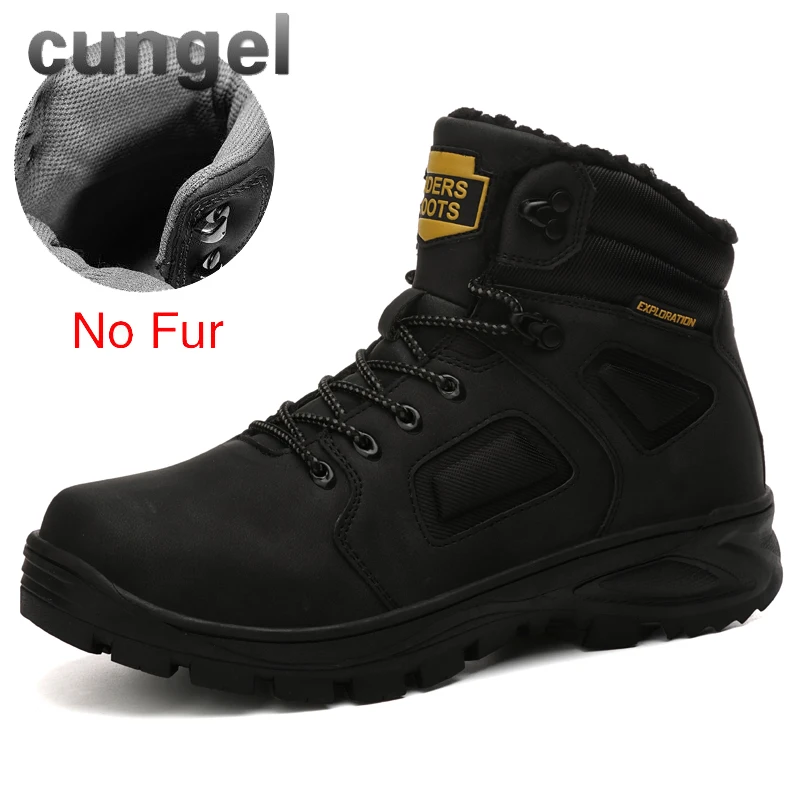 CUNGEL/походная обувь; мужские зимние ботинки; короткая плюшевая Уличная Повседневная обувь; большие размеры 39-47; тактические военные ботинки; зимние мужские кроссовки - Цвет: 9703-black