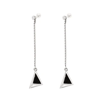 

925 Sterling Silver with Black CZ Triangles Drop Earrings Solid Geometry Ear Earrings for Girls Women