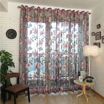 

Peony Flower Sheer Curtains for Living Room Tulle Window Screen Pastoral Yarn Fabric Bedroom Kitchen Customized