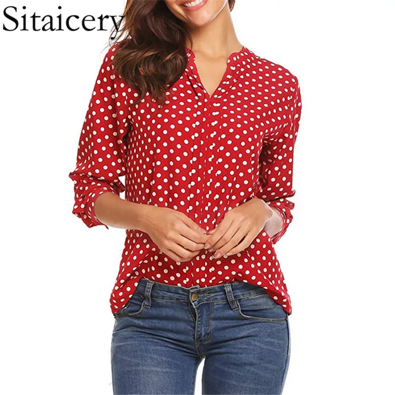 

Sitaicery Women's Shirt Long Sleeve Blouse Ladies Office Elegant 2020 Polka Dot Work Wear Tops Blusa Plus Size 5XL Female Clothe