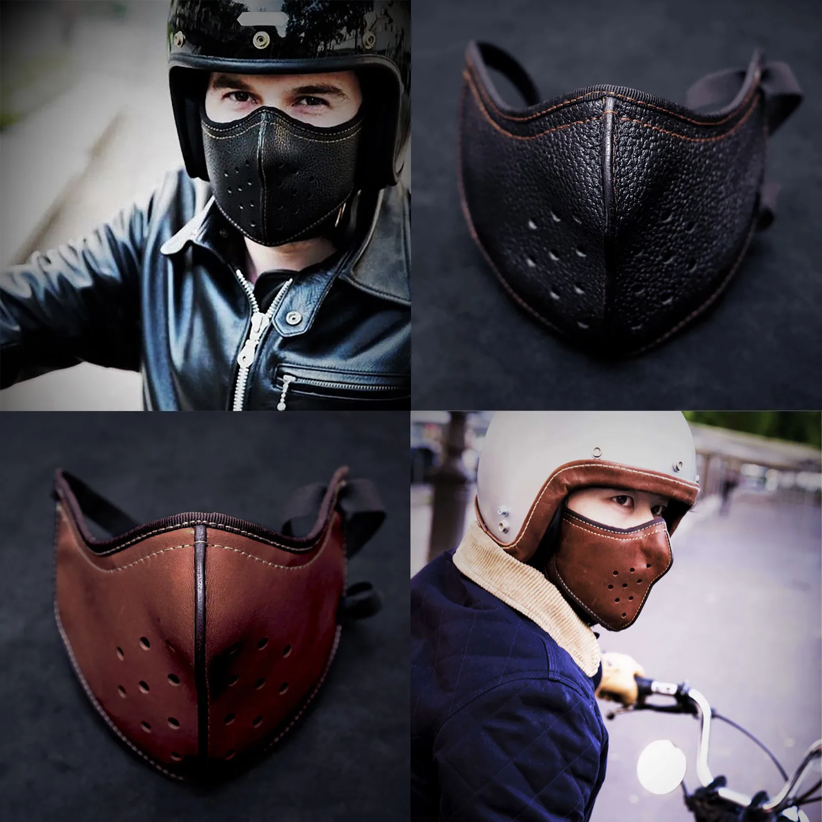 1PC Punk Leather Mouth Face Mask Motorcycle Biker Half Face Mask Anti-Dust Windproof Sport Muffle Reusable Outdoor
