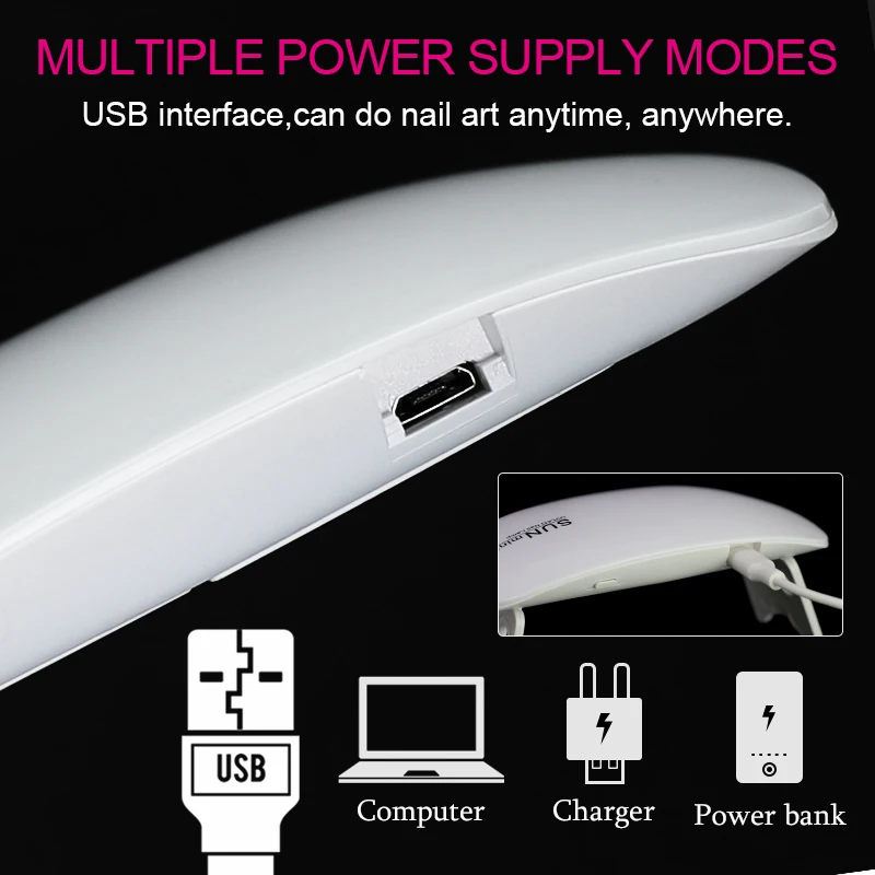 Arte Clavo 6W Nail Dryer Portable UV LED Lamp Nail Art Polish Light Mirco USB Cable SUN Mini Fast Delivery Manicure Machine Tool 5
