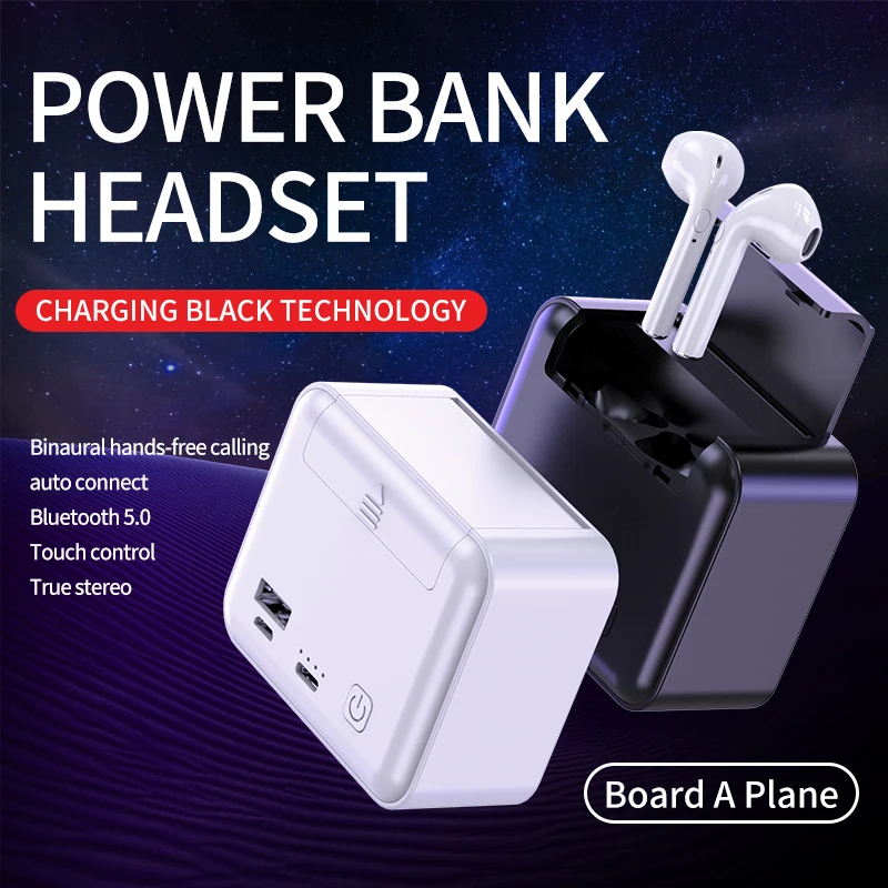 2020 new 2 in 1 10000mah Power Bank Type c USB Port For Phone Wireless Bluetooth Headset stereo noise reduction TWS Headset