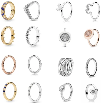 

2019 Hot Sell Authentic 925 Sterling Silver Stones and Stripes Rings Exotic Crown Signature Pan Ring For Women DIY Jewelry