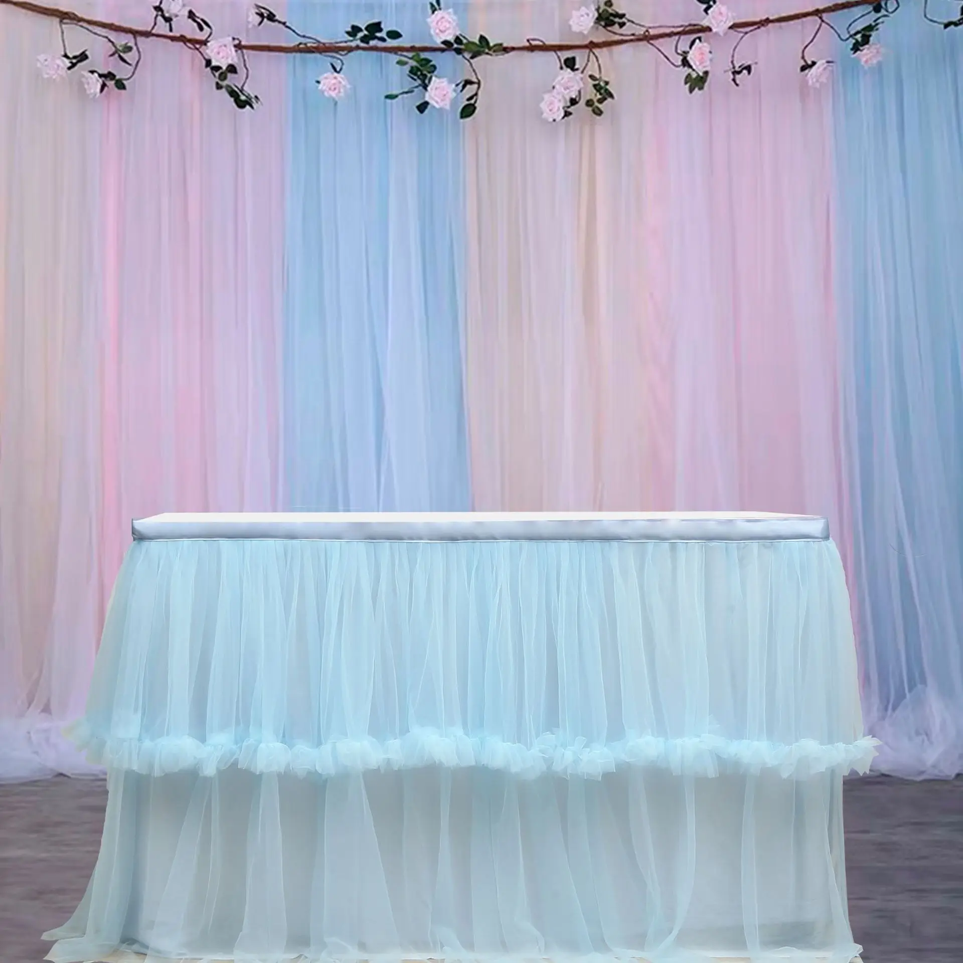 Halloween Christmas Birthday Tulle Table Skirt Wedding Tutu Cloth Baby Shower Banquet Party Home Decor