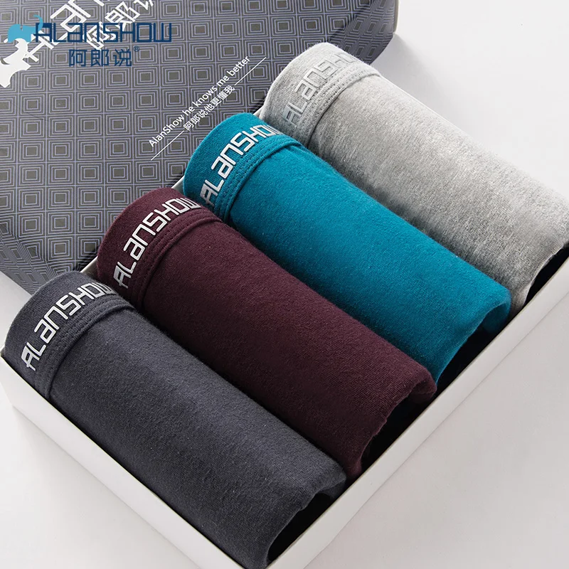 

ALANSHOW 4pieces Underwear Soft Boxers Modal Boxer Men Solid Boxer Shorts Plus Size Boxers Comfortable Mens Underwear