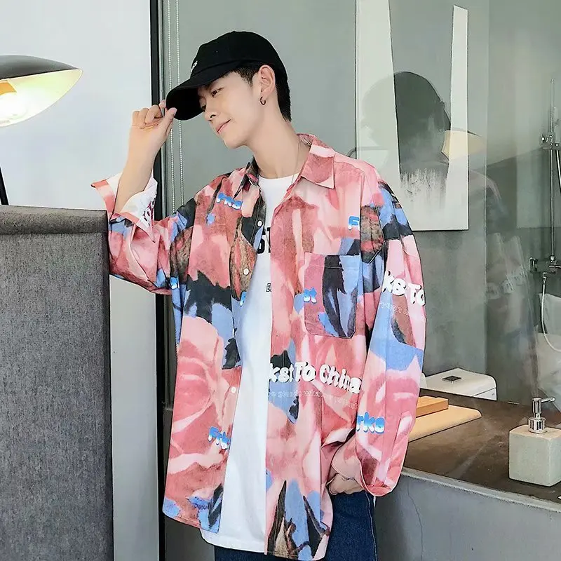 

Male Man Blouse Graffiti Print Harajuku Streetwear Ethnic Style Harajuku Vintage Loose Punk Hip Hop Shirt Blusas Hawaii Thailand