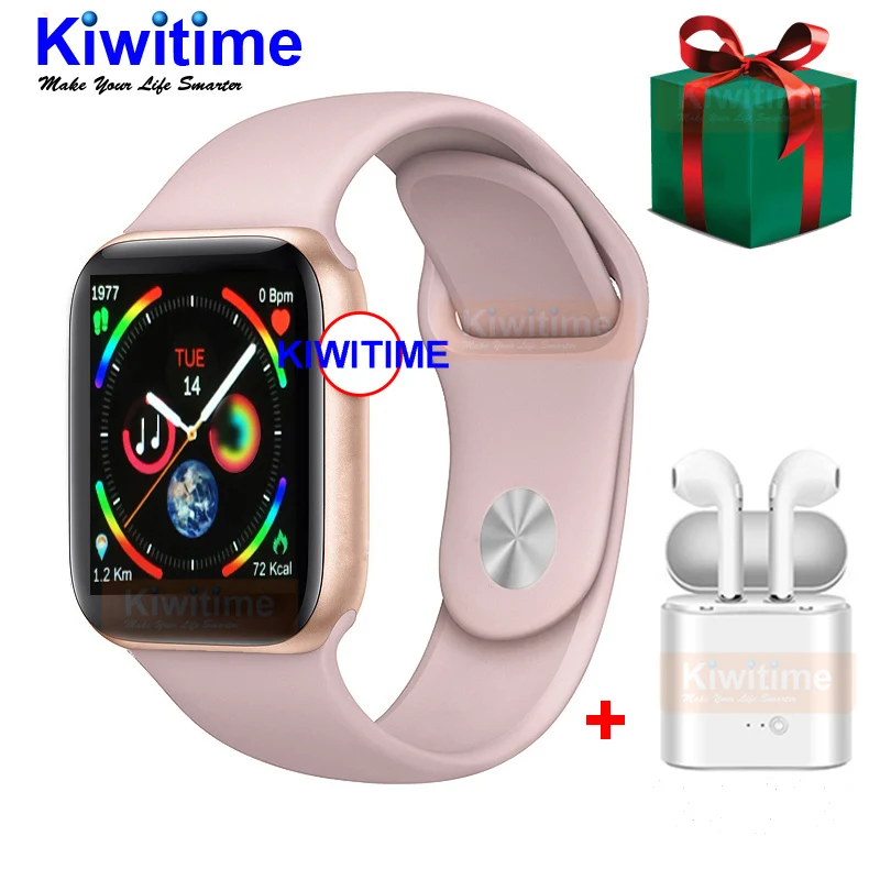 Розовый KIWITIME IWO 9 Смарт-часы серии 4 44 мм с gps монитором сердечного ритма Smartwatch для iOS iPhone Xiaomi Android телефон гарнитура подарок - Цвет: Розовый