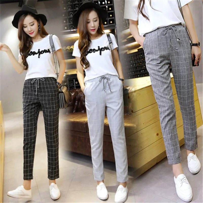 Штаны шаровары в клетку Новинка 2020 года Сезон весна лето Свободные повседневные