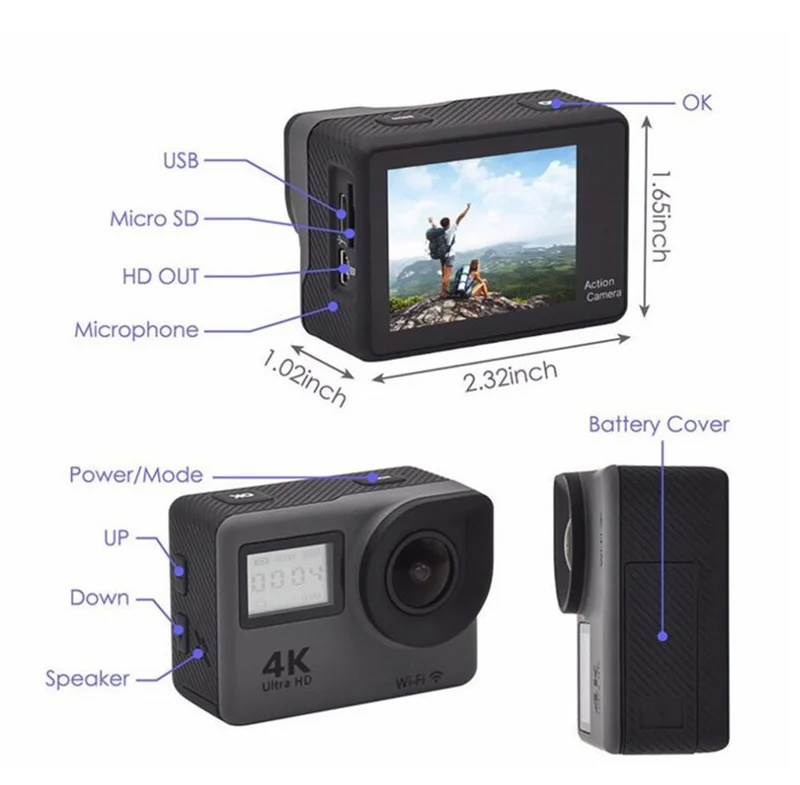4K экшн и Спортивная камера wifi 2," экран Full HD Allwinner 30fps мини шлем Водонепроницаемая Спортивная DV камера с дистанционным управлением