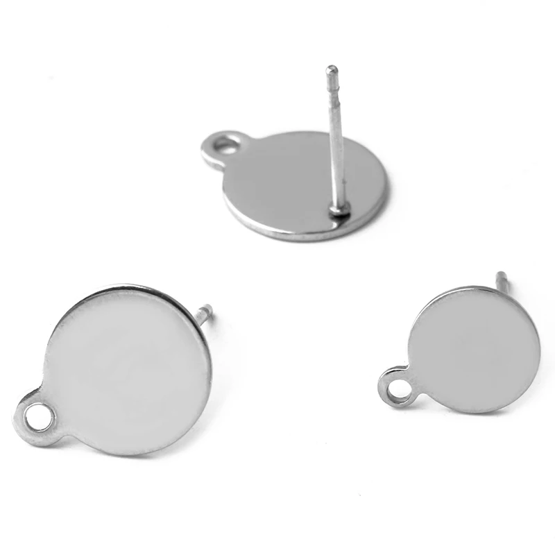 Stainless Steel Earrings Post 8mm 10.4mm Circle Glue Pad Bezel Linker