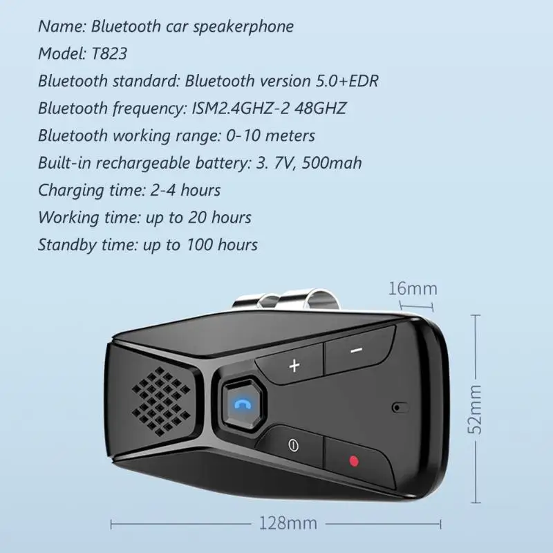 Беспроводной динамик телефон шумоподавление Bluetooth 5,0+ EDR Hans-free автомобильный комплект аудио приемник солнцезащитный козырек клип динамик MP3 музыкальный плеер