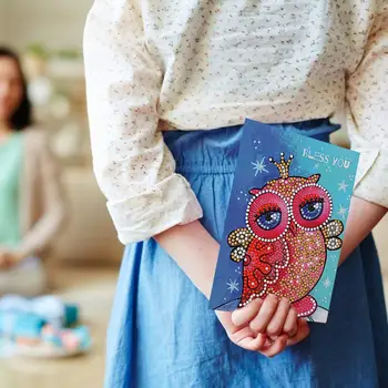 

Hot Sale Diamond Cardboard Classic Delicate DIY Diamond Painting Greeting Cards Owl Animal Birthday Valentine Blessing Gifts