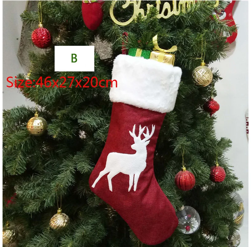 Рождественский чулок Санта Клаус Снеговик носок мешок для конфет Рождество елки украшения Navidad рождественские вечерние украшения дома подарочная сумка - Цвет: 1PCs 46x27x20cm