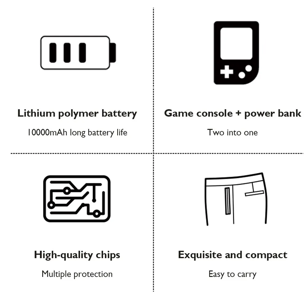 Powkiddy Pocket Game Console Mini Retro Handheld 10000Mah 8-Bit Nostalgic Fc Power Bank Built-In 500 Game Tv Video Players