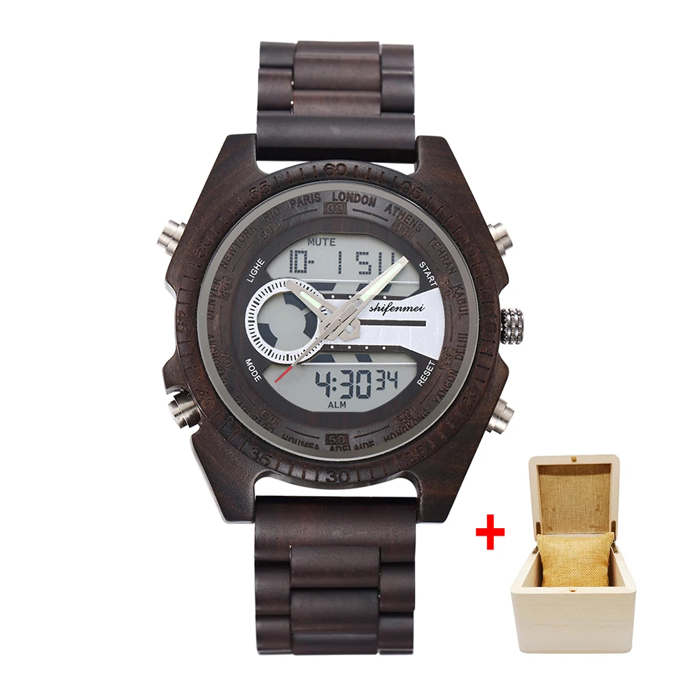 black with box Shifenmei кварцевые часы мужские Топ люксовый бренд Деревянные Часы Будильник наручные часы с хронографом спортивные часы мужски - Цвет: black with box