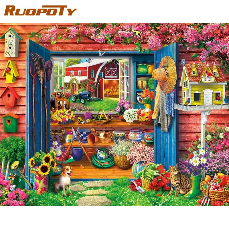 

RUOPOTY Coloring Picture By Numbers Flower House Canvas Painting Art Painting By Numbers Landscape Home Wall Art Unique Gift