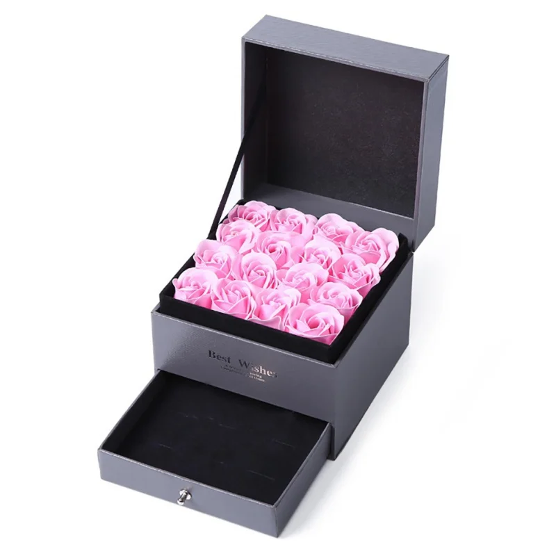 Concise Double Soap Flower WIith Gift Box Perfume Jewelry Drawer Box Valentine's Day Gift