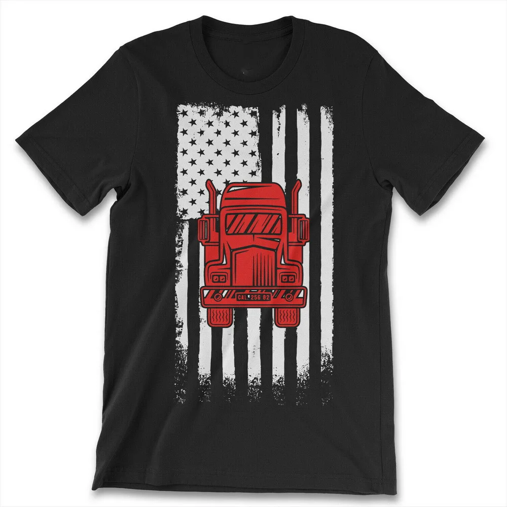Semi Truck American Flag New Men's Shirt Vintage Trucker Short Sleeves Cool Tees Cotton Tee Popular |