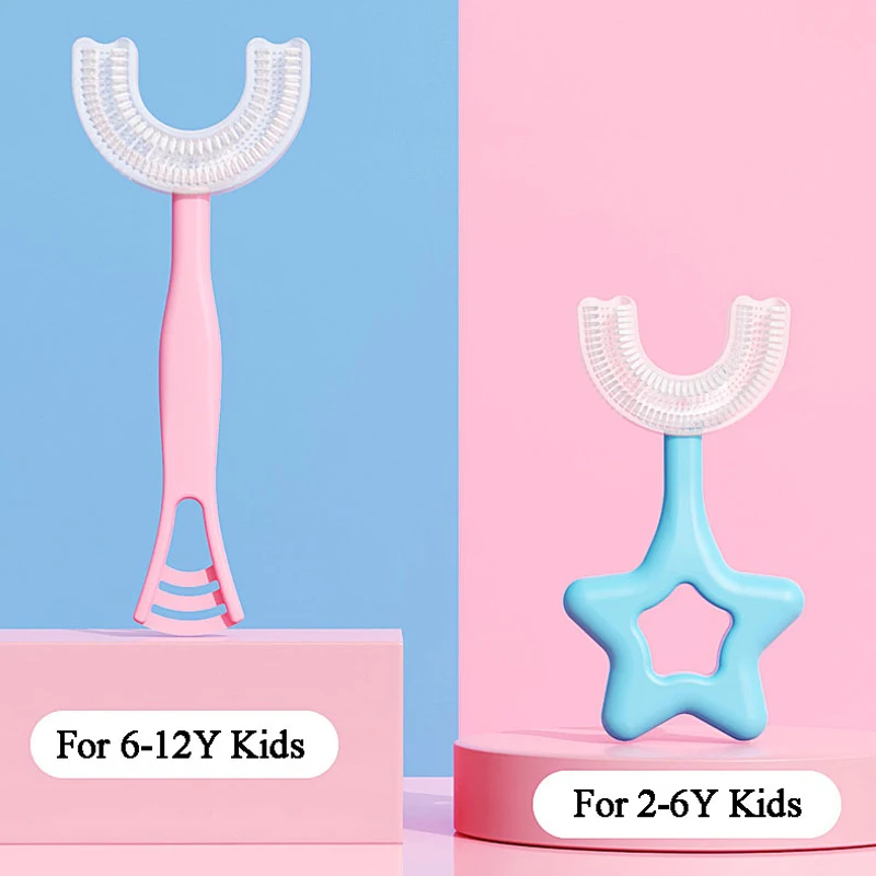 2 12 Ages Children U shape Toothbrush For 360° Thorough Cleansing Baby