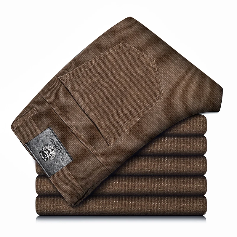 Spring Autumn New Men Pants Corduroy Fabric Comfortable Soft Casual Business Office Male Trousers Khaki Apricot Black Blue 3