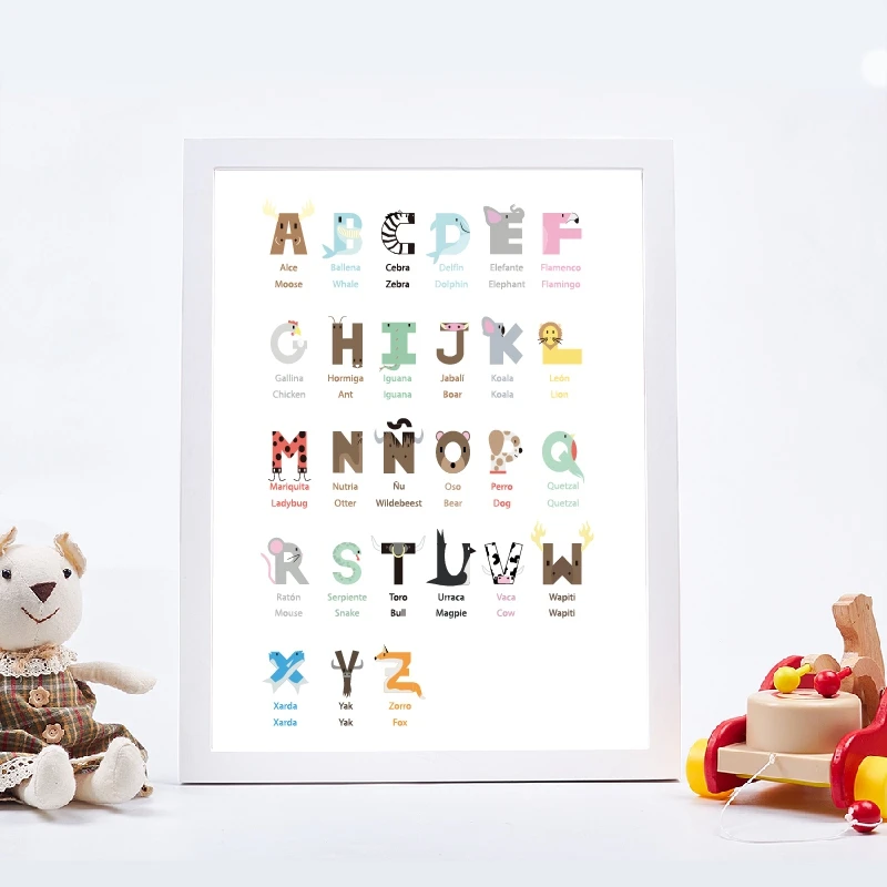 Spanish-Alphabet-Animal-Graphic-Art-Canvas-Painting-Nursery-Wall-Picture-Spain-Education-Poster-Print-Kids-Room (3)