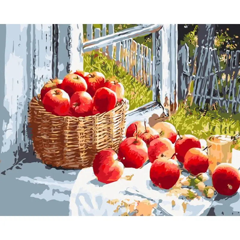 

RUOPOTY Frame Red apples DIY Painting By Numbers Abstract Art Hand Painted Oil Painting For Home Decor Modern Handpainted Art