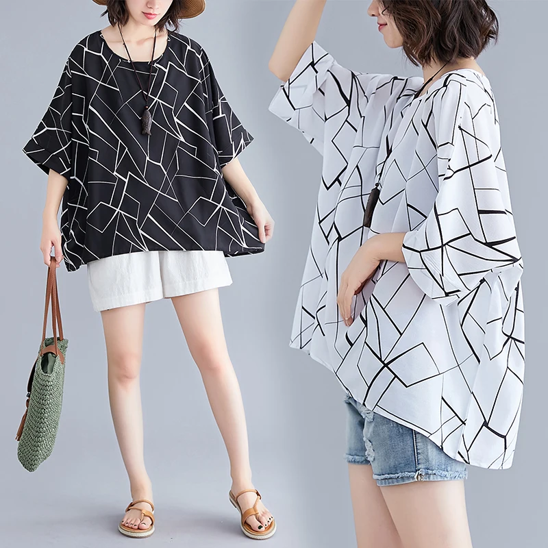 

Chic Oversized Tops Summer Women Casual Loose Blouse Batwing Short Sleeve O-Neck Blusa Feminina Plus Size Streetwear Haut Femmes