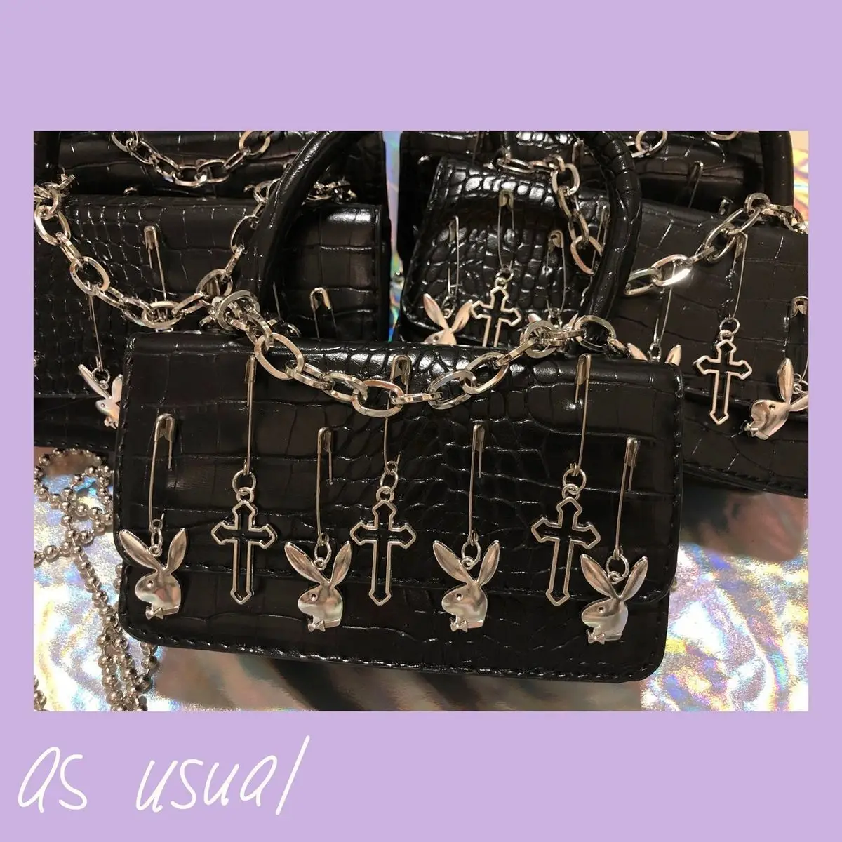 Harajuku Gothic Shoulder Bag Woman Metal Punk Moto Biker Style Female Handbags Cross Paper Clip Rabbit Dark Messenger Bag Purses