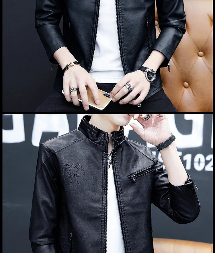 Men Leather Jacket New Style Autumn Korean-style Slim Fit PU Leather Jacket-Style Youth Versatile Motorcycle Jacket Men'S Wear