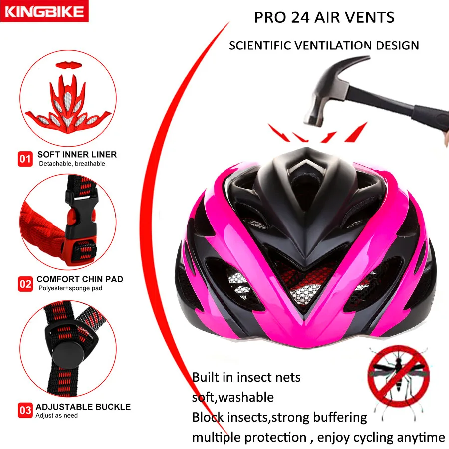 KINGBIKE Cycling Helmets casco ciclismo Ultra-light Breathable with Back Warn Light Superlight 21 Vents MTB Road Bicycle Helmet