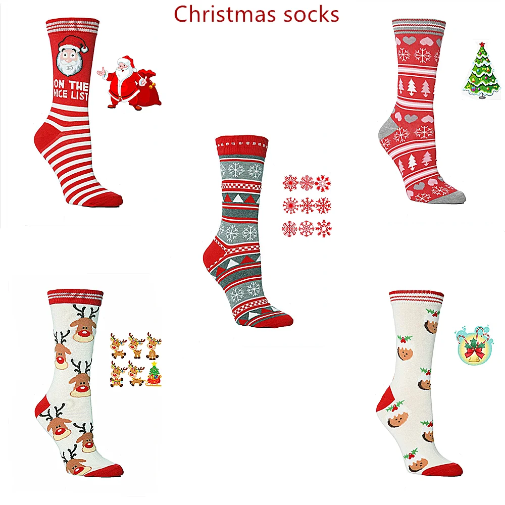 

2019 Fall Winter Fashion Christmas Socks Funny Elk Santa Snowflakes Bells Christmas Tree Pattern Socks Happy Warm Socks