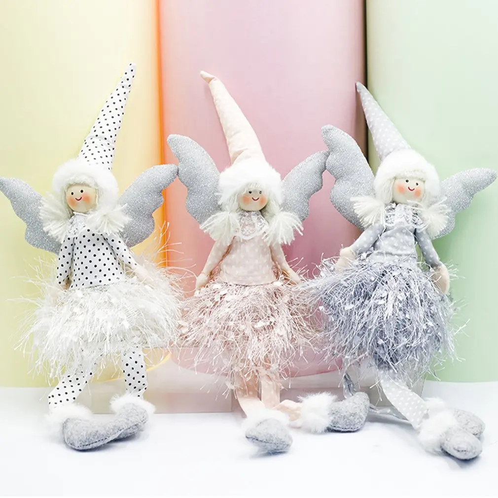 Christmas Ins Wind Fabric Spotted Fringed Skirt Christmas Angel Figurine Christmas Long Foot Doll Gift