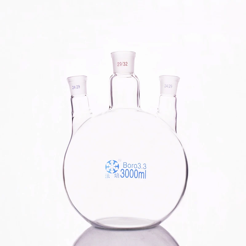 Колба с тремя горлышками прямой формы стандартное шлифовальное горлышко 3000 мл Mid