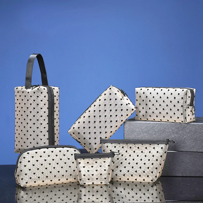 New-mesh-flocking-cosmetic-bag-love-large-capacity-storage-bag-portable ...