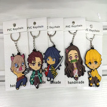 

5pcs/set Anime Demon Slayer: Kimetsu no Yaiba PVC Figure Keychain Pendant Toys Tanjirou Nezuko Figures Two-sided Keychain Set
