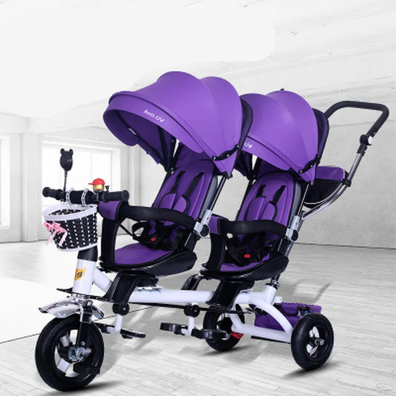 Baby Strollers Double Twin with Air Wheel Universal Travel Baby Pram Children Double Seat Tricycle Carriage Kids Push Trike